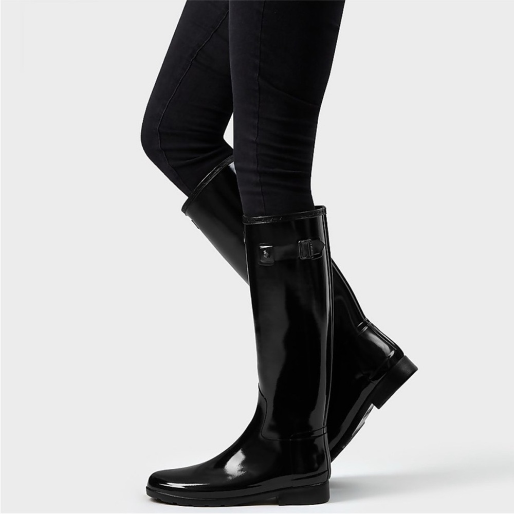Hunter Refined Glossy Tall Black Rain Boots